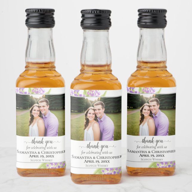 Étiquettes Pour Bouteilles De Liqueur Lilas Rustiques Fleurs Mariage Remerciement Photo (Bouteilles)