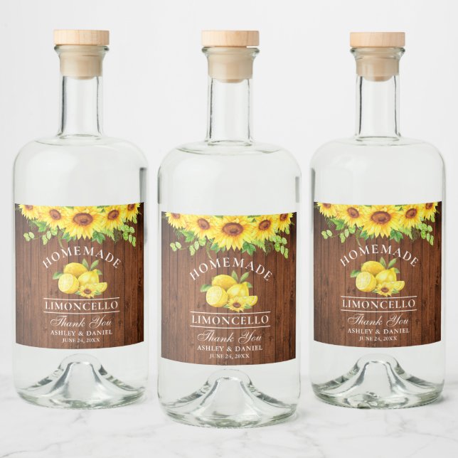 Étiquettes Pour Bouteilles De Liqueur Limoncello Aquarelle Sunflower Bois (Bouteilles)