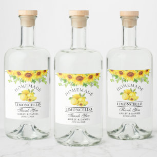 Étiquettes Pour Bouteilles De Liqueur Limoncello Aquarelle Tournesols Vert