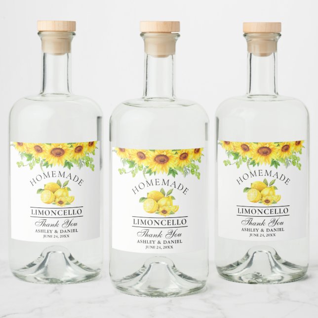 Étiquettes Pour Bouteilles De Liqueur Limoncello Aquarelle Tournesols Vert (Bouteilles)