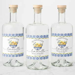 Étiquettes Pour Bouteilles De Liqueur Limoncello Calligraphie Carrelage bleu Aquarelle C