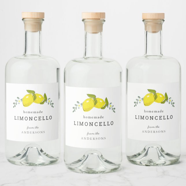 Étiquettes Pour Bouteilles De Liqueur Limoncello Lemon Floral Blanc (Bouteilles)
