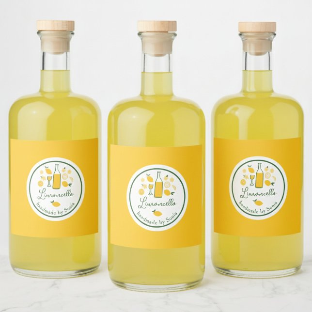 Étiquettes Pour Bouteilles De Liqueur Limoncello Lemonade Lemon Artisanat artisanal CUST (Limoncello Lemonade Lemon Handmade Craft CUSTOM Liquor Bottle Label
)