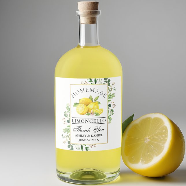 Étiquettes Pour Bouteilles De Liqueur Limoncello or citrons aquarelle (Customize to change text size, color or text style.)
