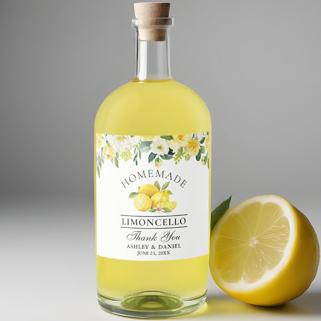 Étiquettes Pour Bouteilles De Liqueur Limoncello Watercolor Lemons Floral (Customize to change text size, color or text style.)