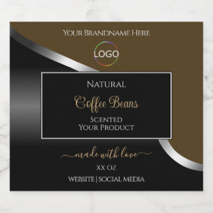 Étiquettes Pour Bouteilles De Liqueur Logo Brown Black Wavy Silver Étiquettes de produit