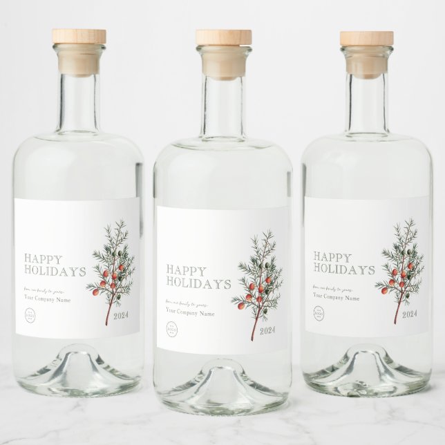 Étiquettes Pour Bouteilles De Liqueur Logo de l'entreprise Juniper Branch Holiday Custom (Bouteilles)