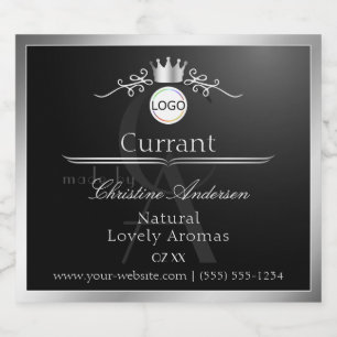 Étiquettes Pour Bouteilles De Liqueur Logo et monogramme sur fond noir avec cadre argent