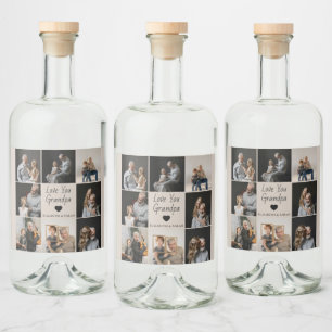 Étiquettes Pour Bouteilles De Liqueur Love You Grandpa avec cœur & Photos - 