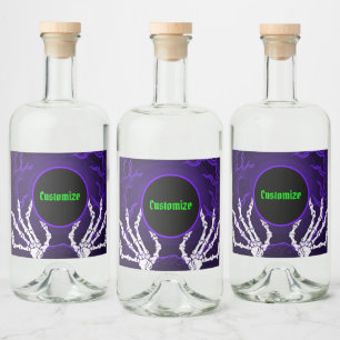 Étiquettes Pour Bouteilles De Liqueur Mains de squelette violettes