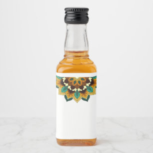 Étiquettes Pour Bouteilles De Liqueur Mandala Motif 2002 en jaune et bronzette