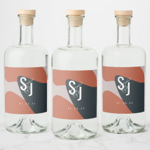 Étiquettes Pour Bouteilles De Liqueur Mariage Bio Terracotta Bleu Rosé