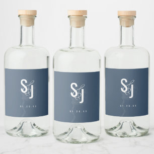Étiquettes Pour Bouteilles De Liqueur Mariage Bleu de Plante de Coton Botanique