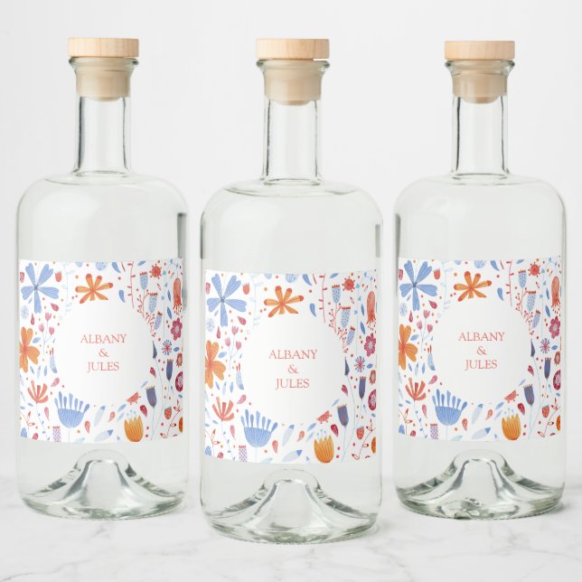 Étiquettes Pour Bouteilles De Liqueur Mariage d'aquarelle Flower Meadow (Bouteilles)