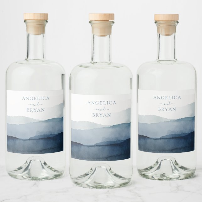 Étiquettes Pour Bouteilles De Liqueur Mariage d'aquarelle marine (Bouteilles)
