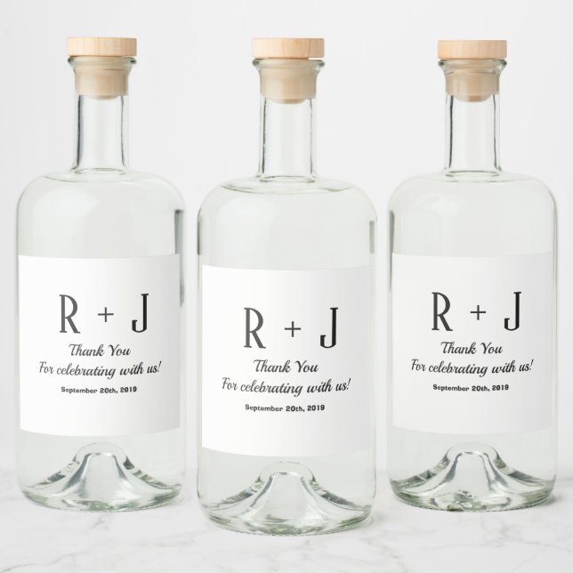 Étiquettes Pour Bouteilles De Liqueur Mariage de Merci de Monogramme noir et blanc (Bouteilles)