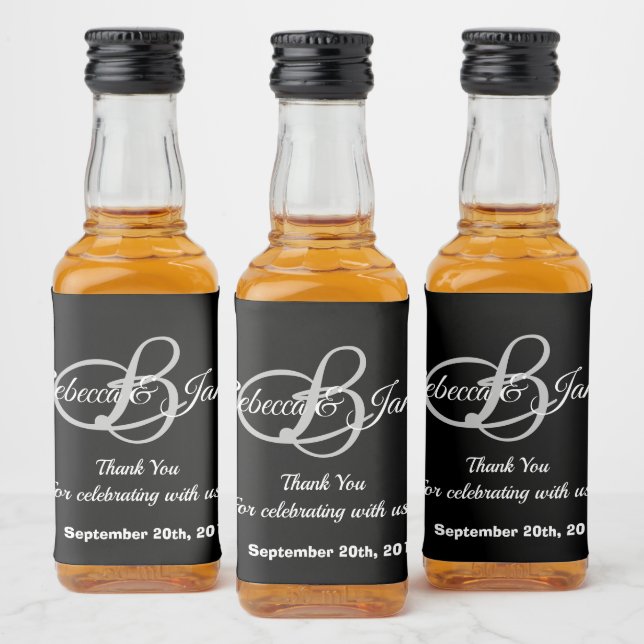 Étiquettes Pour Bouteilles De Liqueur Mariage de Merci noir et blanc (Bouteilles)