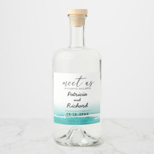 Étiquettes Pour Bouteilles De Liqueur Mariage de plage côtier à l'aquarelle Enregistrez