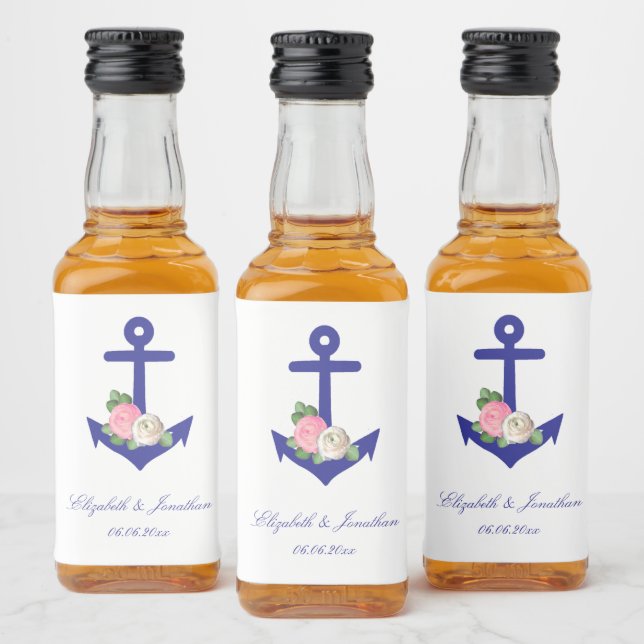 Étiquettes Pour Bouteilles De Liqueur Mariage d'été floral marine (Bouteilles)