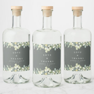 Étiquettes Pour Bouteilles De Liqueur Mariage d'hiver Eucalyptus & Snowberry Vert