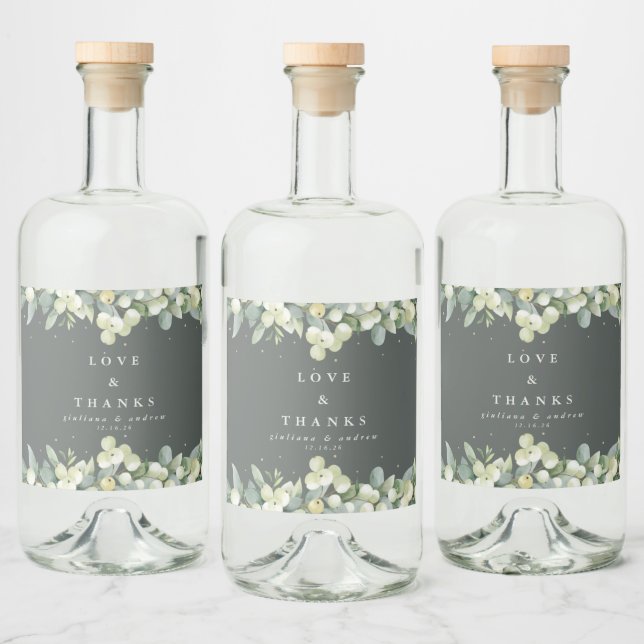 Étiquettes Pour Bouteilles De Liqueur Mariage d'hiver Eucalyptus & Snowberry Vert (Bouteilles)