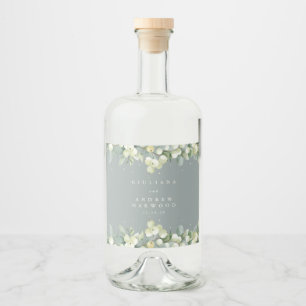 Étiquettes Pour Bouteilles De Liqueur Mariage d'hiver Seafoam Green Snowberry+Eucalyptus