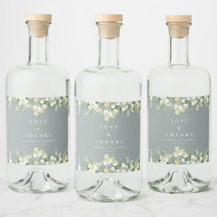 Étiquettes Pour Bouteilles De Liqueur Mariage d'hiver Seafoam Green Snowberry+Eucalyptus