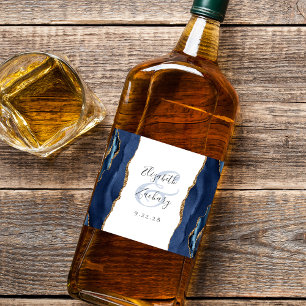 Étiquettes Pour Bouteilles De Liqueur Mariage élégant bleu marine agate or