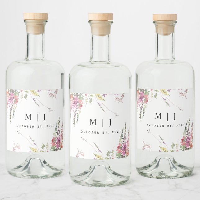 Étiquettes Pour Bouteilles De Liqueur Mariage Fleur sauvage de printemps (Bouteilles)