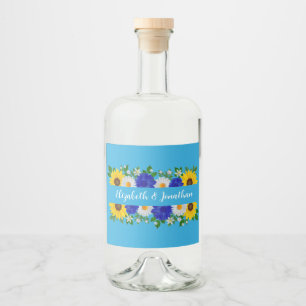 Étiquettes Pour Bouteilles De Liqueur Mariage Floral Bleu Ciel d'Été