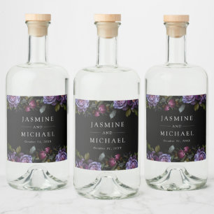 Étiquettes Pour Bouteilles De Liqueur Mariage Floral Gothique Violet Mélancolique