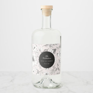 Étiquettes Pour Bouteilles De Liqueur Mariage Floral Monogrammé aux Traits de Belle Tein