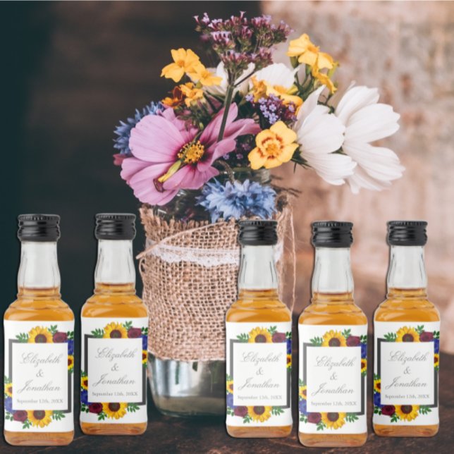 Étiquettes Pour Bouteilles De Liqueur Mariage floral Rose de tournesol (Créateur téléchargé)