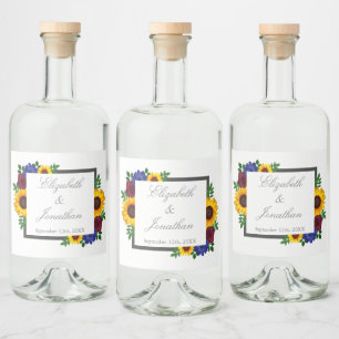 Étiquettes Pour Bouteilles De Liqueur Mariage floral Rose Tournesol