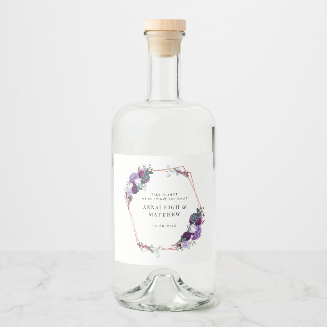 Étiquettes Pour Bouteilles De Liqueur Mariage géométrique floral violet (Devant)