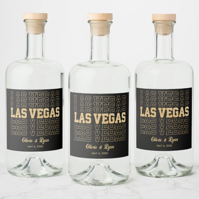 Étiquettes Pour Bouteilles De Liqueur Mariage Glamour de Las Vegas Personnalisé Or & Noi (Bouteilles)