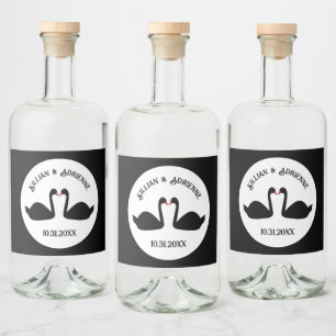 Étiquettes Pour Bouteilles De Liqueur Mariage gothique Baiser Black Swans Personnalisé