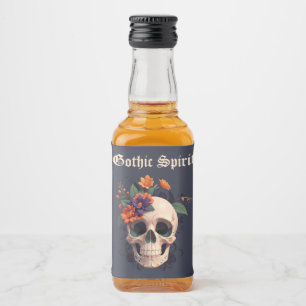 Étiquettes Pour Bouteilles De Liqueur Mariage miniature Monogramme Crâne Floral Gothique