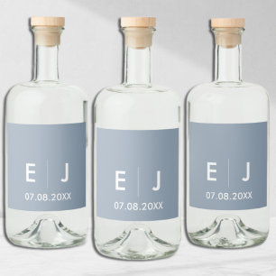 Étiquettes Pour Bouteilles De Liqueur Mariage monogramme bleu et blanc Dusty