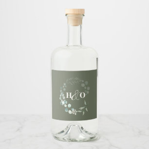 Étiquettes Pour Bouteilles De Liqueur Mariage Monogramme Eucalyptus de Jardin