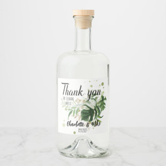 Étiquettes Pour Bouteilles De Liqueur Mariage personnalisé Merci de feuille tropicale fa