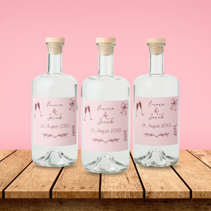 Étiquettes Pour Bouteilles De Liqueur Mariage Rose Fantaisiste et Capricieux avec Gribou
