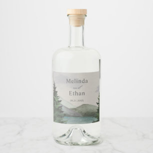Étiquettes Pour Bouteilles De Liqueur Mariage Rustique Mountain & Lake Evergreen
