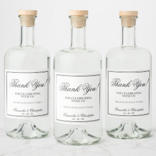 Étiquettes Pour Bouteilles De Liqueur Mariage simple Elegance Merci noir & blanc