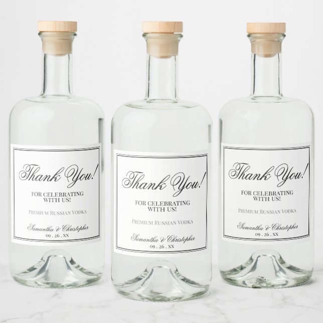 Étiquettes Pour Bouteilles De Liqueur Mariage simple Elegance Merci noir & blanc (Bouteilles)