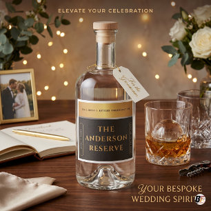 Étiquettes Pour Bouteilles De Liqueur Mariage sur mesure élégant noir et or