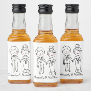Étiquettes Pour Bouteilles De Liqueur Marié Femme Cartoon Mariage Fantaisiste Noir Blanc