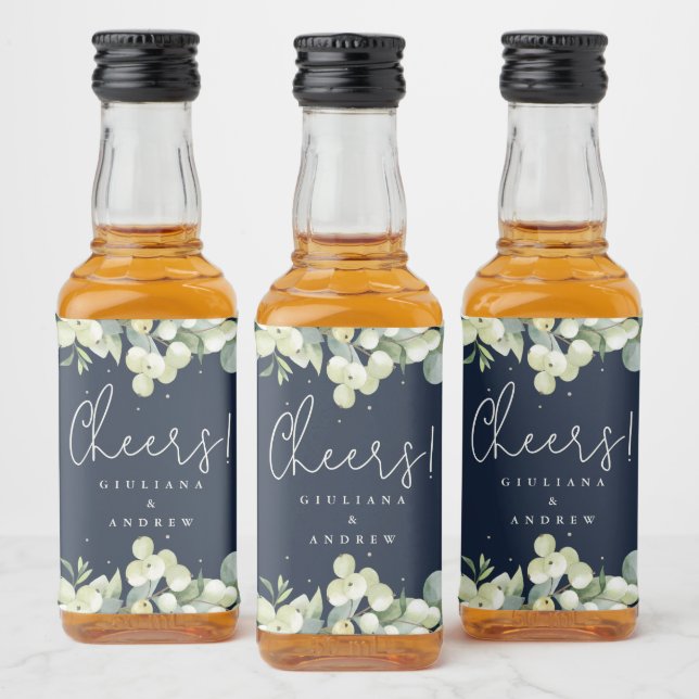 Étiquettes Pour Bouteilles De Liqueur Marine Snowberry+Eucalyptus Mariage d'hiver Mini (Bouteilles)