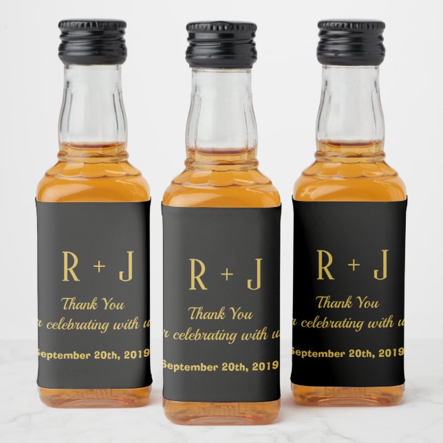 Étiquettes Pour Bouteilles De Liqueur Merci de Mariage simple noir et or (Bouteilles)