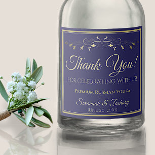 Étiquettes Pour Bouteilles De Liqueur Merci Mariage bleu or et marine